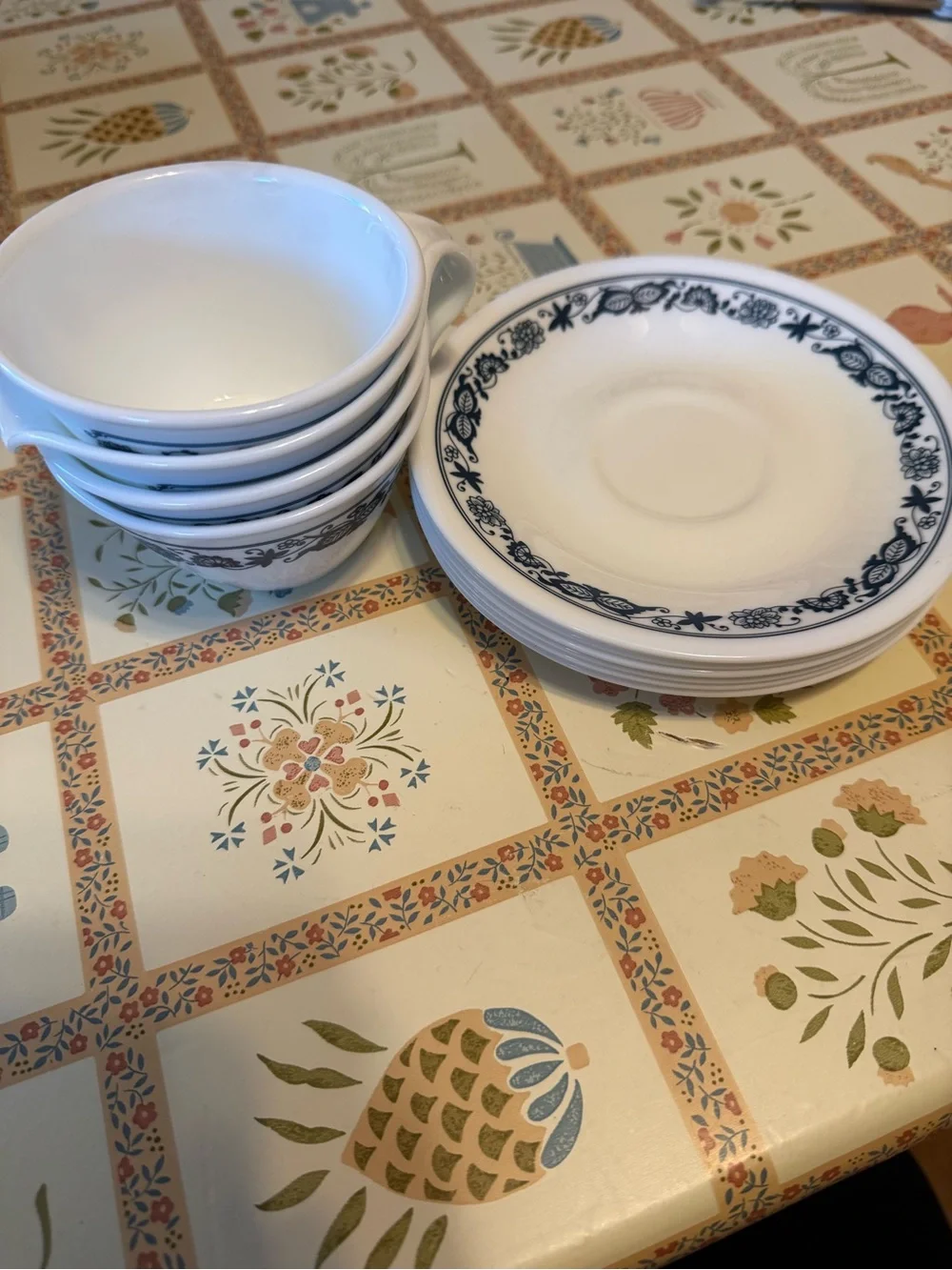 Corelle Old Town Blue cups and saucer set.